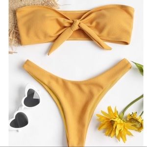 Brown strapless bathing suit